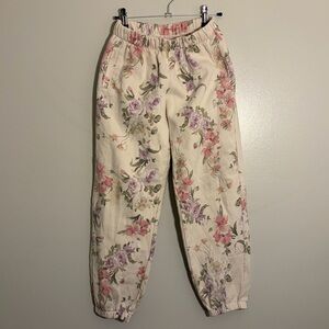 LoveShackFancy Floral Kids Joggers - Cream with Pink and Purple